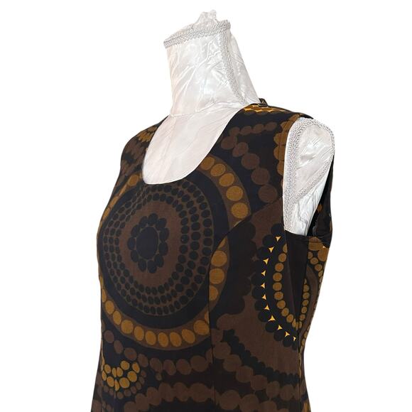 Vintage Brown Yellow Abstract Shift Dress Womens Sz Small Sleeveless Maxi Earthy - Picture 9 of 15